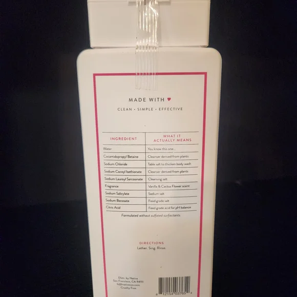 Native Vanilla & Cactus Flower Body Wash — White Bottle with Pink Trim - Picture 2 of 3
